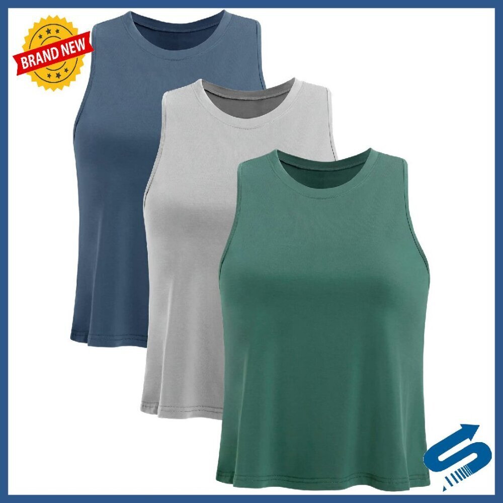 Soft Modal Workout Tank Tops 3 Pack Flowy Cropped Fit